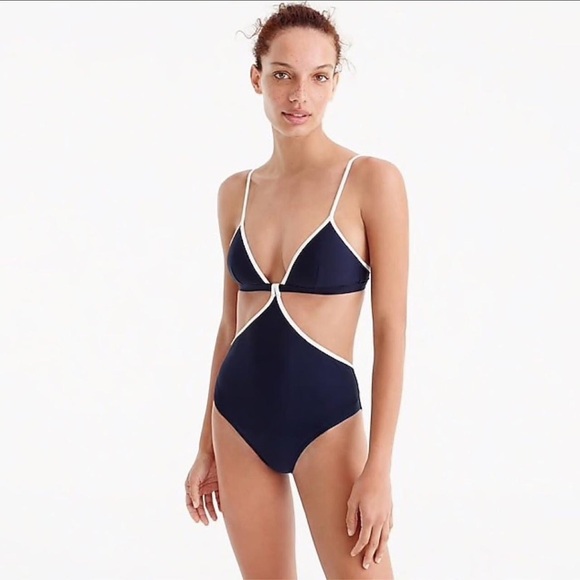 J. Crew Navy and White One-Piece Cutout Swimsuit Size 6 - Picture 1 of 6